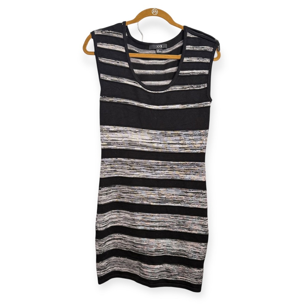 XXI Forever 21 Black Striped Sleeveless Bodycon Mini Dress Size L